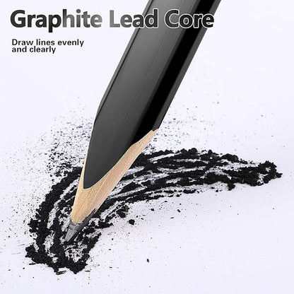 14 Pcs Carpenter Pencils, 7 Inches Flat Octagonal Hard Black Woodworking Construction Pencils Heavy Duty with Pencil Sharpener and Retractable Pencil Holder for Contractor Carpentry (Black)