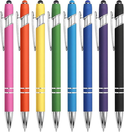 8 Pack Ballpoint Pen 2-in-1 Stylus Retractable Ballpoint Pen with Stylus tip, Metal Stylus Pen for Touch Screens, 1.0 mm Black Ink