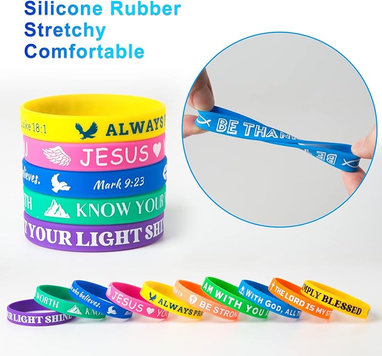 QEERBSIN Bible Bracelets Rubber Verse Bracelets Inspirational Silicone Wristbands Colored Bible Quote Rubber Wristbands for Women Men Teen Gifts, 20 Styles