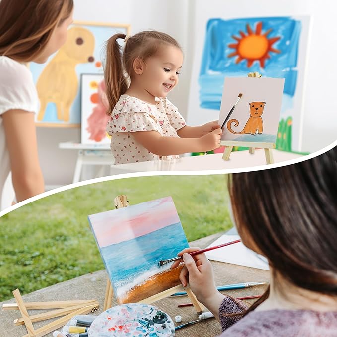 CONDA 9 Pack 9 Inch Wood Easels, Easel Stand for Painting Canvases, Art, and Crafts,Tripod,Painting Party Easel,Kids Student Tabletop Easels for Painting,Portable A-Frame Tripod Tabletop Easel Set