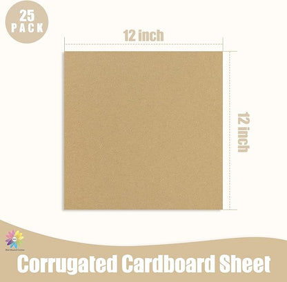 Mat Board Center, 25 pack 12x12 Brown Cardboard sheet, 1/8 inch thick, Flat Corrugated Cardboard Inserts for Packing, Shipping, Mailing, Cardboard Backing, Art Craft Card Board