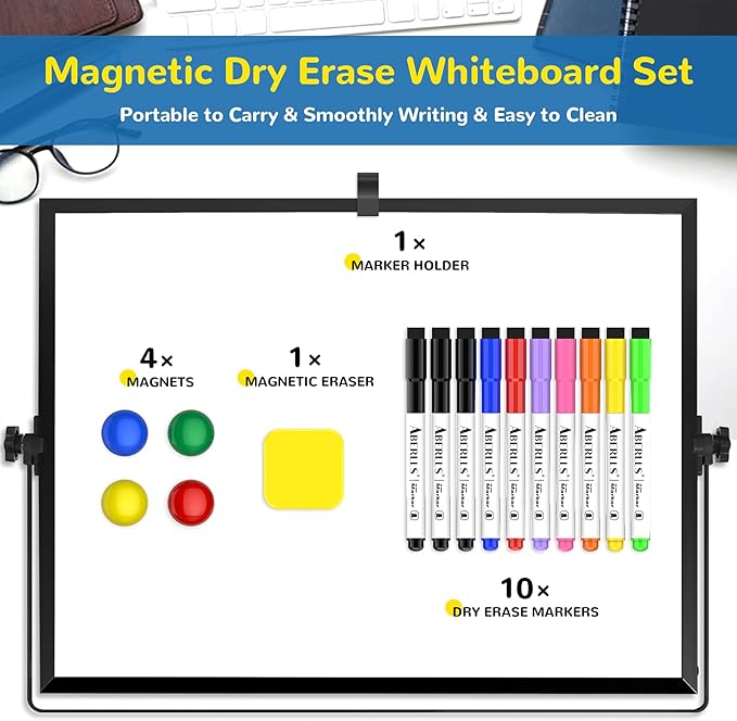 Small Monthly Calendar Dry Erase Whiteboard for Wall, 16in x 12in Magnetic Dry Erase Board, Hanging Double-Sided White Board, Portable Board for Drawing, Kitchen, Planning, Memo, School, Home, Office