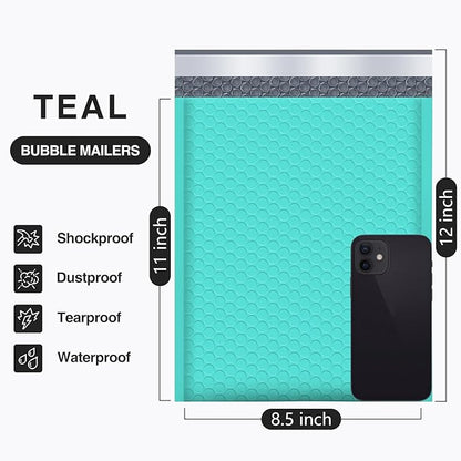 UCGOU Bubble Mailers 8.5x12 Inch Teal 25 Pack Usable Size 8.5x11 Poly Padded Envelopes #2 Medium Mailing Opaque Packaging Postal Self Seal Waterproof Boutique Shipping Bags for Clothes Makeup