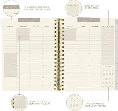 18 Month Hardbound Spiral Planner by Graphique, Jul. 2024 – Dec. 2025 Calendar, Weekly and Monthly Spreads, Page Tabs, Reminder Stickers, 6” x 8”