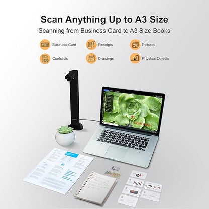 VIISAN DL24 Innovative Book Scanner, 24MP Document Camera with Asymmetrical Lighting Tech, A3 Document Scanner, OCR Auto-Flatten & Deskew, Text-to-Speech, for Desktop/Laptop, Works with Windows/MacOS