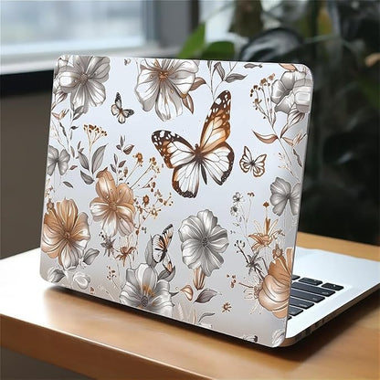 Compatible with 16.2 Inch MacBook Pro 2485/A2780, Gold Flowers Butterfly Hard Plastic Shell Cover Case
