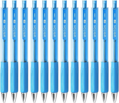 Writon Retractable Ballpoint Pens, Triangle Grip and Barrel, 1.0mm Medium Point, Light Blue Ink, 12 Pack