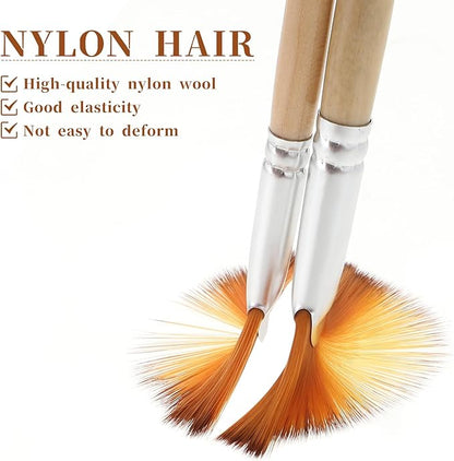5 PCS Fan Brushes Paint Fan Brush for Painting Long Wood Handle Painting Brushes Paint with Nylon Hair Brushes Set Fan Brush for Acrylic Oil Watercolor Gouache Painting Kits