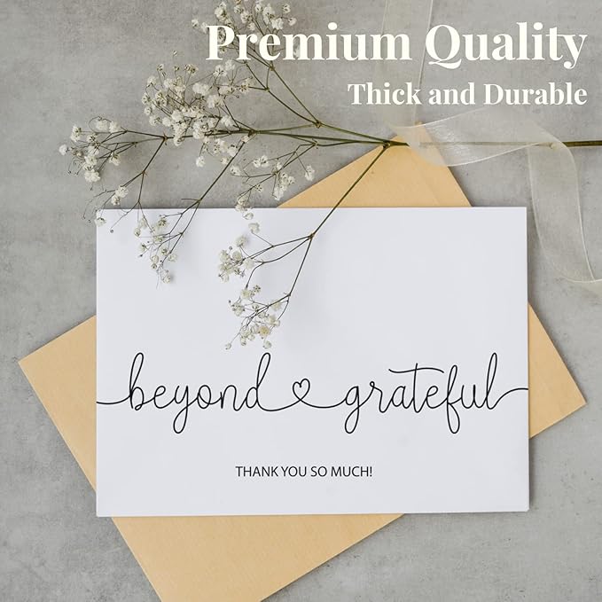 Thank You Cards Beyond Grateful Cards - Bulk Pack of 20 with Kraft Envelopes and Stickers, 4x6 Inch Professional Looking, Suitable for Business, Baby Shower, Wedding, Graduation, Bridal Shower