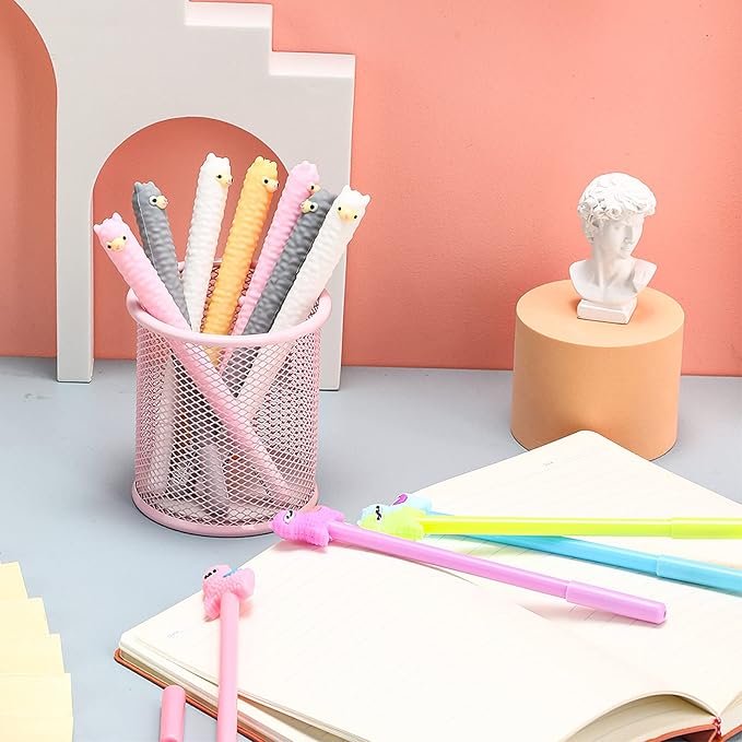 Tenare 12 Pieces Lama Pens Alpaca Gel Ink Pens Kawaii Cute Animal Black 0.5 mm for Kids