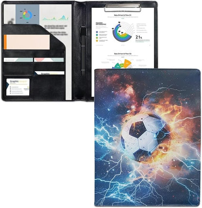 Cozeyat Fire Soccer Padfolio for Men PU Leather Portfolio Folder for Documents, Writing Pad for Business School Office Conference Notepad Clip Boards