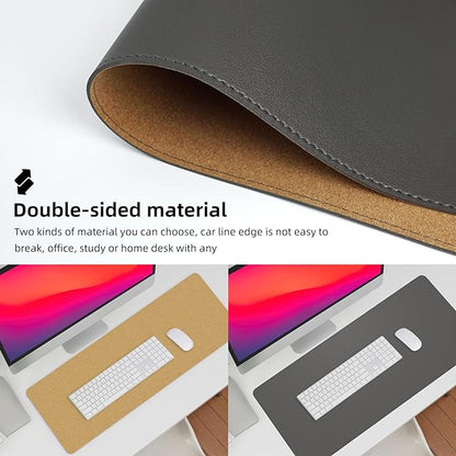 Leather Desk pad Protector, Large Desk mat with Natural Cork & PU Leather,Mouse pad,Non-Slip Office Desk Mat,Waterproof Desk Writing Pad for Office and Home (47in*23.7in,Dark Grey)