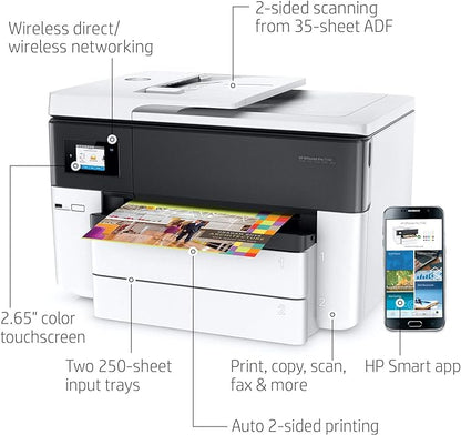 HP OfficeJet Pro 7740 Wide Format All-in-One Color Printer with Wireless Printing, Works with Alexa (G5J38A), White/Black