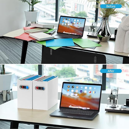 Oterri File Organizer, Small Storage Box, Cardboard File Folder Organizer, Collapsible File Box, Hanging File Organizer for Letter Size, Portable File Box with Handle, Only Box (White,1 Pack)