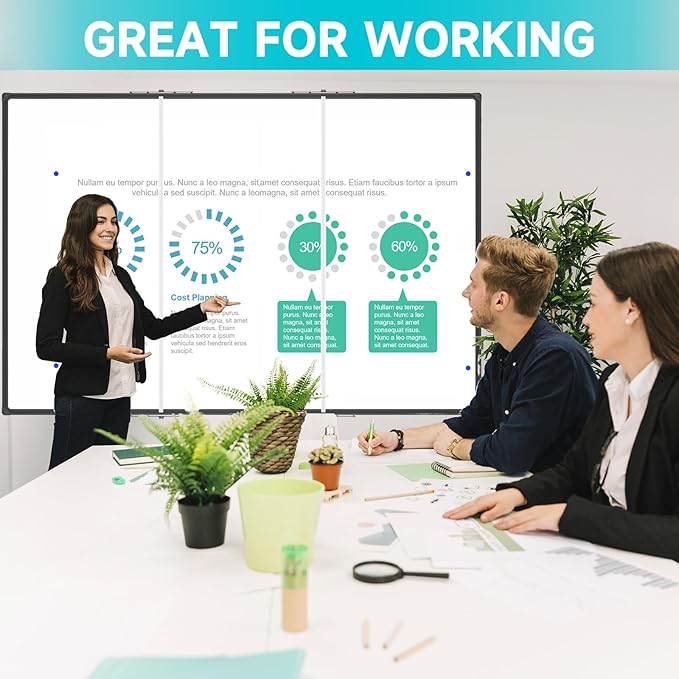 JILoffice Large Magnetic White Board 72 x 48 Inches, Foldable Dry Erase White Board, Black Aluminum Frame Wall Mounted Board for Office Home and School