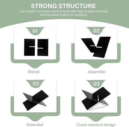 Acrylic Book Display Stand - Cookbook Holder for Kitchen (Black)