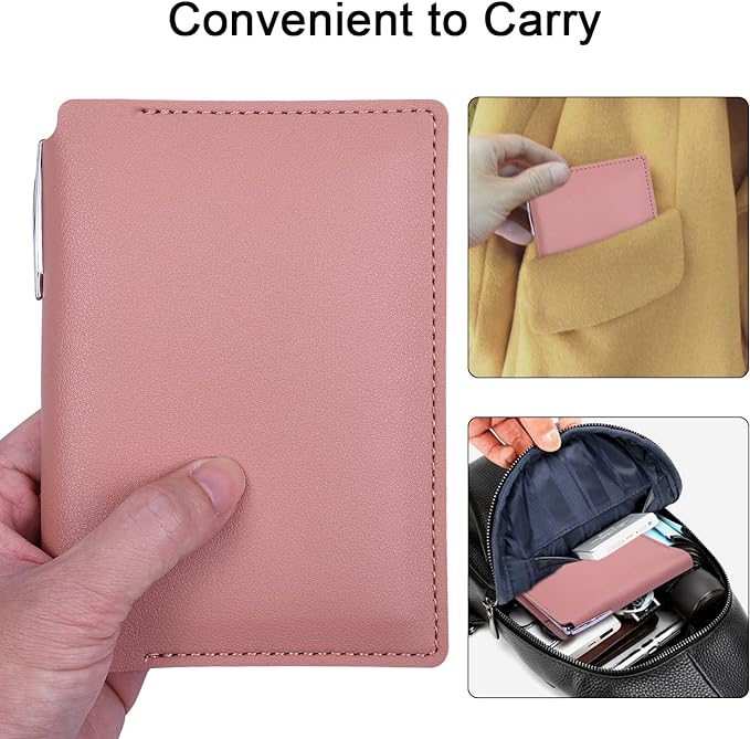 Journal Cover, 2 Pack Wisdompro PU Leather Notebook Cover for Field Notes,or Other 3.5" x 5.5" Pocket Notebooks - Pink