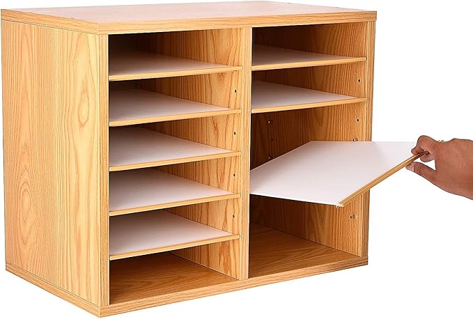 AdirOffice Wooden Adjustable organizerserature Organizer, 12 Compartment Office Mailbox, or Classroom Literature Organizer, Medium Oak