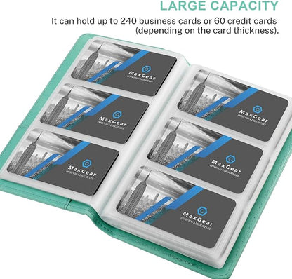 MaxGear Business Card Organizer, 240 Cards Book Portable Business Card Holder for Men & Women, Professional PU Credit Cards Binder File Storage, Turquoise