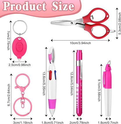 12 pcs Nurse Pen Set Two Colors Pink Purple Include Permanent Marker Pen Pen Lights for Nurses Retractable Ballpoint Pen Nursing Keychain Clip Foldable Scissors LED Flashlight Keychain for Nurses