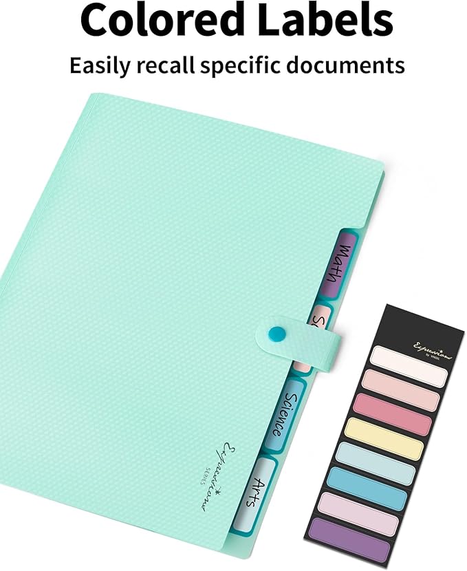 Sooez School Supplies File Folder, Letter Size Accordion File Organizer, Expanding File Folder for Document, Portable Paper Organizer for Office-Green