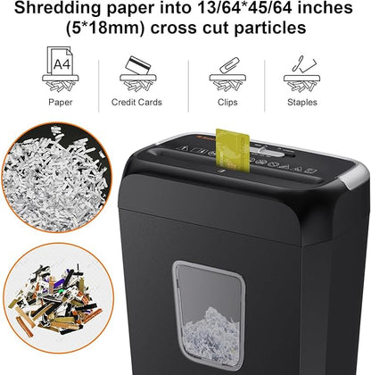 Bonsaii Paper Shredder, 5-6 Sheet Crosscut Shredder for Home Use, 3.4 Gals Wastebasket
