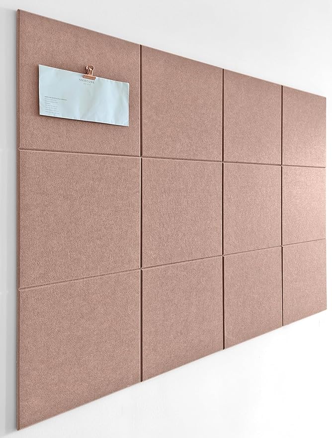 Large Cork Board Alternative - 12-Pack Felt Wall Tiles with Safe Removable Adhesive Tabs, Cork Wall Tiles Bulletin Board Home Office Essentials - Terracotta
