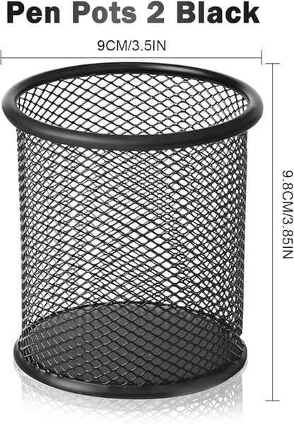 2 Pack Mesh Metal Pen Holder for Desk, 3.54×3.85IN Pencil Holder Workspace Organizers for School Office- Desk Accessories & Storage Products, Black
