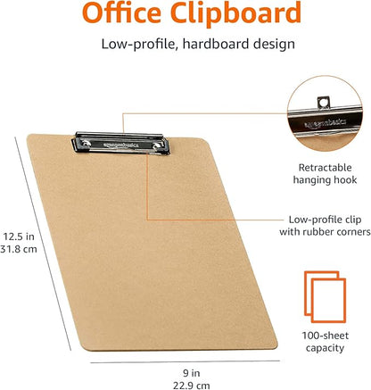Amazon Basics Hardboard Office Clipboard, 6-Pack, Brown
