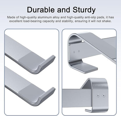 Laptop Stand for Desk, Aluminum Laptop Cooling Stand, Ergonomic Computer Stand for Laptop, Laptop Riser Compatible with for MacBook Pro/Air, Dell, HP, Lenovo, 10-17.3'', Silver