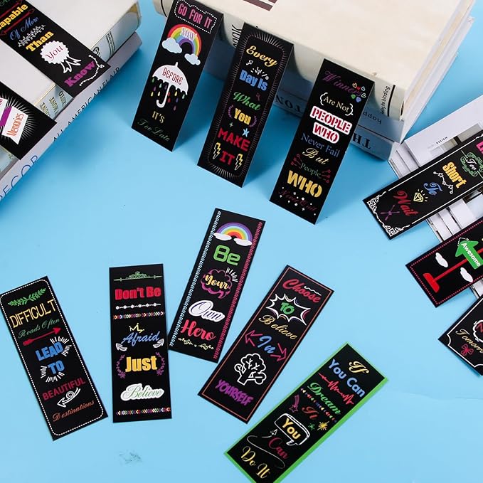 LiYiQ 100 Pcs Motivational Encouraging Inspirational Bookmarks 6×2-inch Double-Sided Bookmarks for Book Lovers Cute Bookmarks for Reading Bookmarks for Students School Supplies