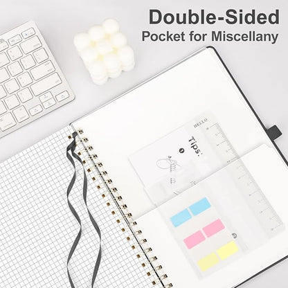 AHGXG Graph Paper Notebook - Spiral Notebook 8.5" x 11", A4 Large Hardcover Leather Journal Grid Notebook, 100 gsm Thick Graph Paper,Journals for School Writing Graphing Engineering Math, Black