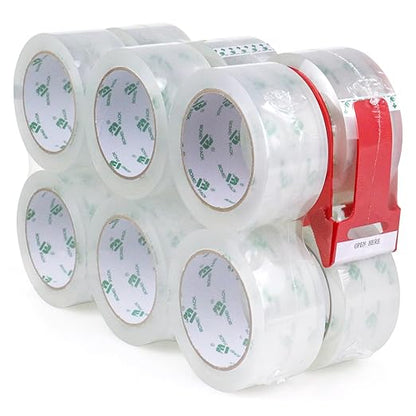 BOMEI PACK 12 Rolls Clear Packing Tape Rolls with Free Dispenser, Heavy Duty Refill Tape for Shipping Moving and Packaging, 2.4Mil 1.88 Inch x 60 Yard