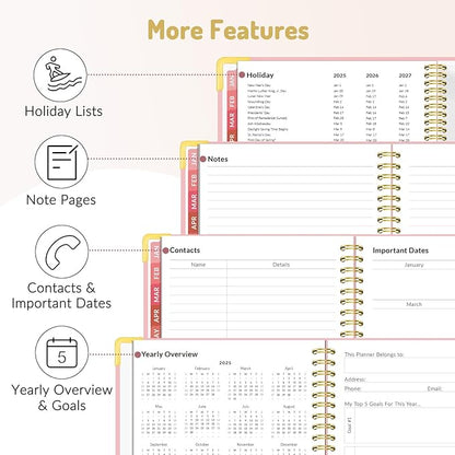 Forvencer 2025 Planner, Hardcover Weekly and Monthly Planner, January 2025 - December 2025, 8.5" x 11", Spiral Calendar Planner with Tabs, Exquisite Daily Organizer Notebook with Inner Pocket, Agenda Journal for Office Home School, A4 Size, Beige