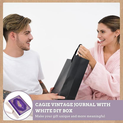 CAGIE 320 Pages Thick Hardcover Journaling Notebooks Vintage Leather Journal for Women Men A5 College Ruled Journals for Writing with Gift Box, 5.7 x 8.3 in, Purple