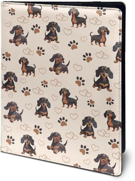 Cozeyat Cute Dachshund Padfolio for Women Binder Portfolio Folder, PU Leather Folder A4 Conference Pad Document Organizer Notepad Holder