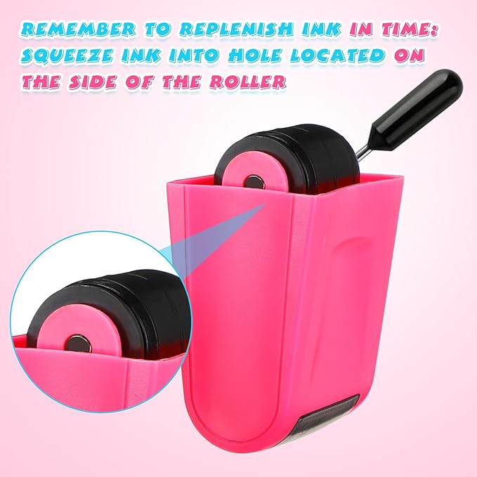 Sherr 2 Handwriting Line Stamp Roller Dashed Handwriting Lines Practice Roller Stamp for Kids, Teachers Kindergarten Education Classroom Back to School Need(2.72 x 2.44 x 1.54 Inch,Pink)