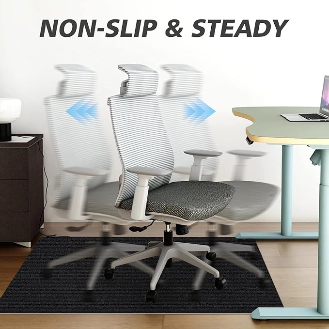 Sycoodeal Office Chair Mat,Computer Gaming Desk Chair Mat for Hard Wood & Tile Floor,Large Anti-Slip Floor Protector Rug,Anti-Slip Home Chair Mat,Easy to Clean,48" X 36" Black