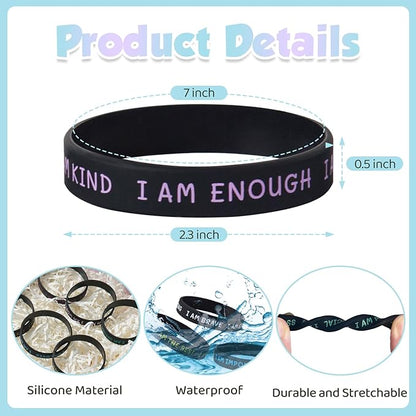 100 Pieces Students Inspirational Silicone Wristbands Motivational Quotes Rubber Bracelets for Kids Students Back to School Gifts (Black)
