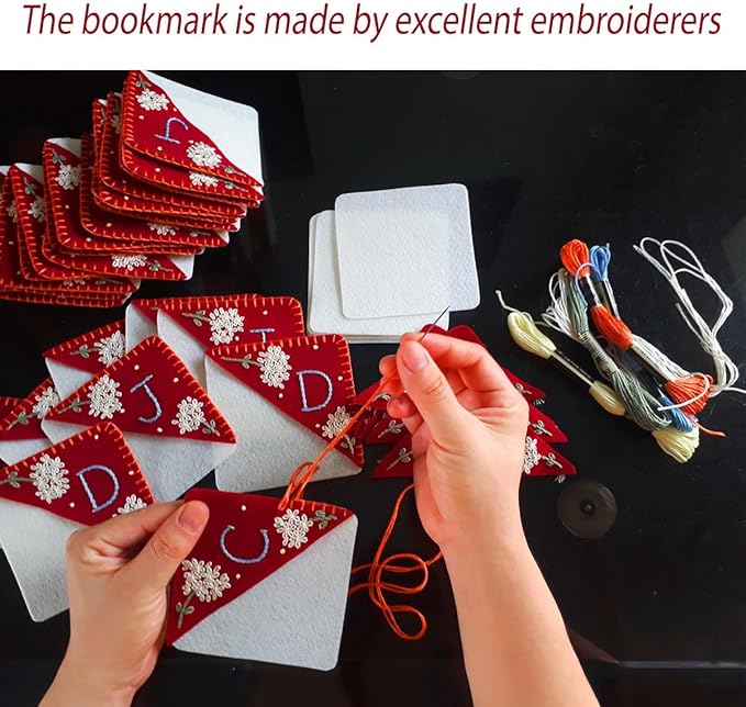 Personalized Hand Embroidered Corner Bookmark, Bookmarks for Women, Personalized Bookmark for Books, Cute Flower Book Mark, Hand Stitch Gift for Women for Book Lovers by HNQCPCVU (N, RED)