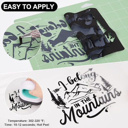 VINYL FROG Heat Transfer Vinyl Roll HTV Vinyl - 12"x12ft Black Iron on Vinyl for T-Shirts, Heat Press Vinyl for DIY Craft Designs (Black)