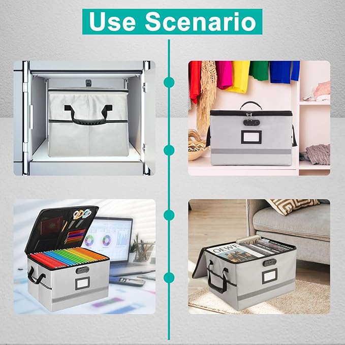 File Box with Lock, Portable Document Organizer Box with Handle, Fireproof File Box for Home Office, Legal File Organizer Storage