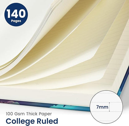 Pretty Cute Lined Spiral Journal Notebook for Women, Aesthetic College Ruled Notebook for Work & Note Taking, A5 Hardcover Journal for Writing, 140 Pages, Cosmic Clouds