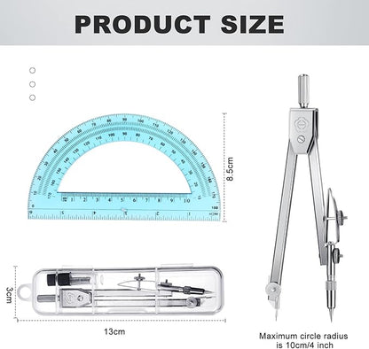 EBOOT Student Geometry Math Set, Drawing Compass and 6 Inch Swing Arm Protractor 180 Degree Math Protractor (Blue)