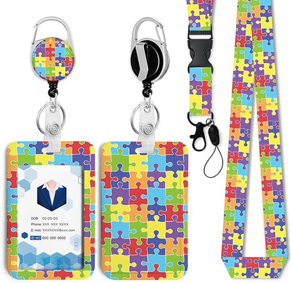 Puzzle Badge Holder with Retractable Reel and Breakaway Lanyard，Badge Clips Retractable Heavy Duty Badge Reel，Funny Keychain，ID Holder with Breakaway Lanyard for School Nurse Office Teen