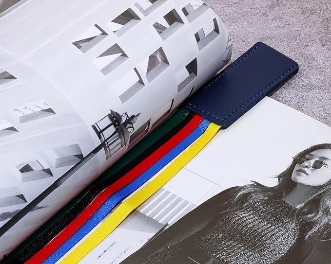 Bible Ribbon Bookmark Artificial Leather Multiple Page Marker with 5 Color Ribbons for Book Lover Reader Teacher Student Christmas Gift (Blue)