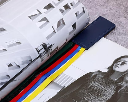 Bible Ribbon Bookmark Artificial Leather Multiple Page Marker with 5 Color Ribbons for Book Lover Reader Teacher Student Christmas Gift (Blue)