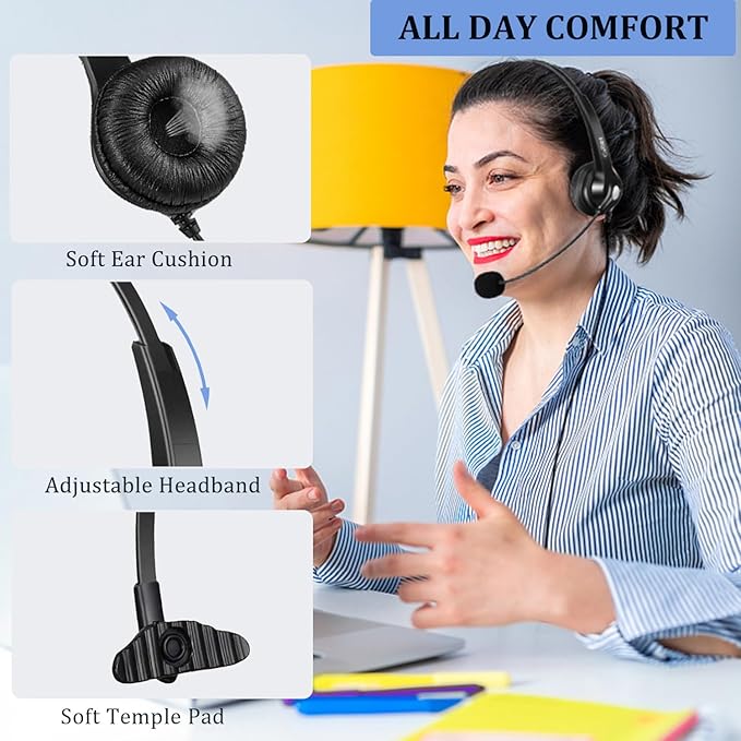 Callez RJ9 Phone Headset for Office Phones Wired Telephone Headset with Microphone Noise Cancelling Compatible with Polycom VVX411 VVX311 VVX410 Avaya 1416 1408 Plantronics S12 Mitel 6920 NEC Aastra