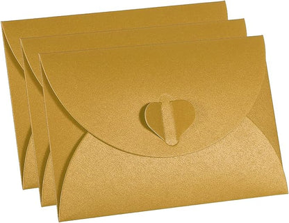 PATIKIL Gift Card Envelopes, 12 Pack Heart Shaped Clasp Small Gift Cards Holder Mini Envelope for Birthdays Weddings, Gold