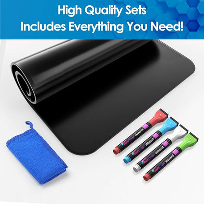 MaxGear Magnetic Black Dry Erase Board Sheet for Refrigerator, 16"x12" Fridge Magnetic Whiteboard for Kitchen, Fridge Shopping List for Family Planner and Grocery List, 4 Chalk Markers